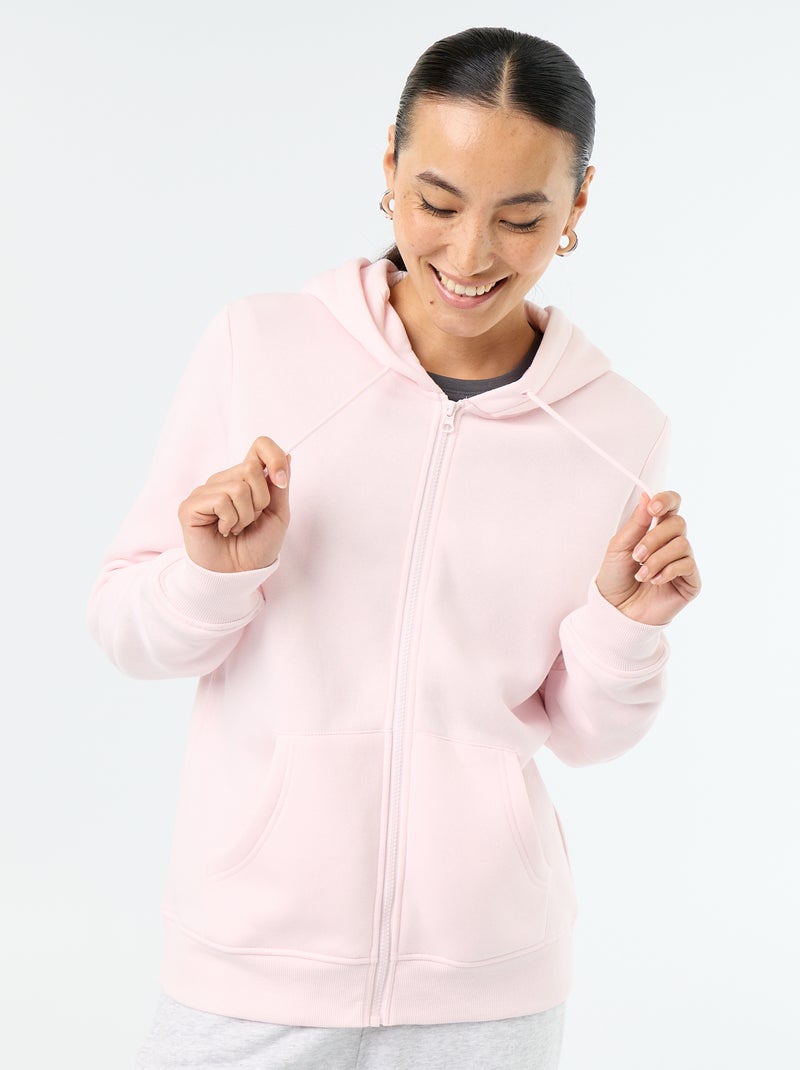 Sweat zippé à capuche basique Rose - Kiabi