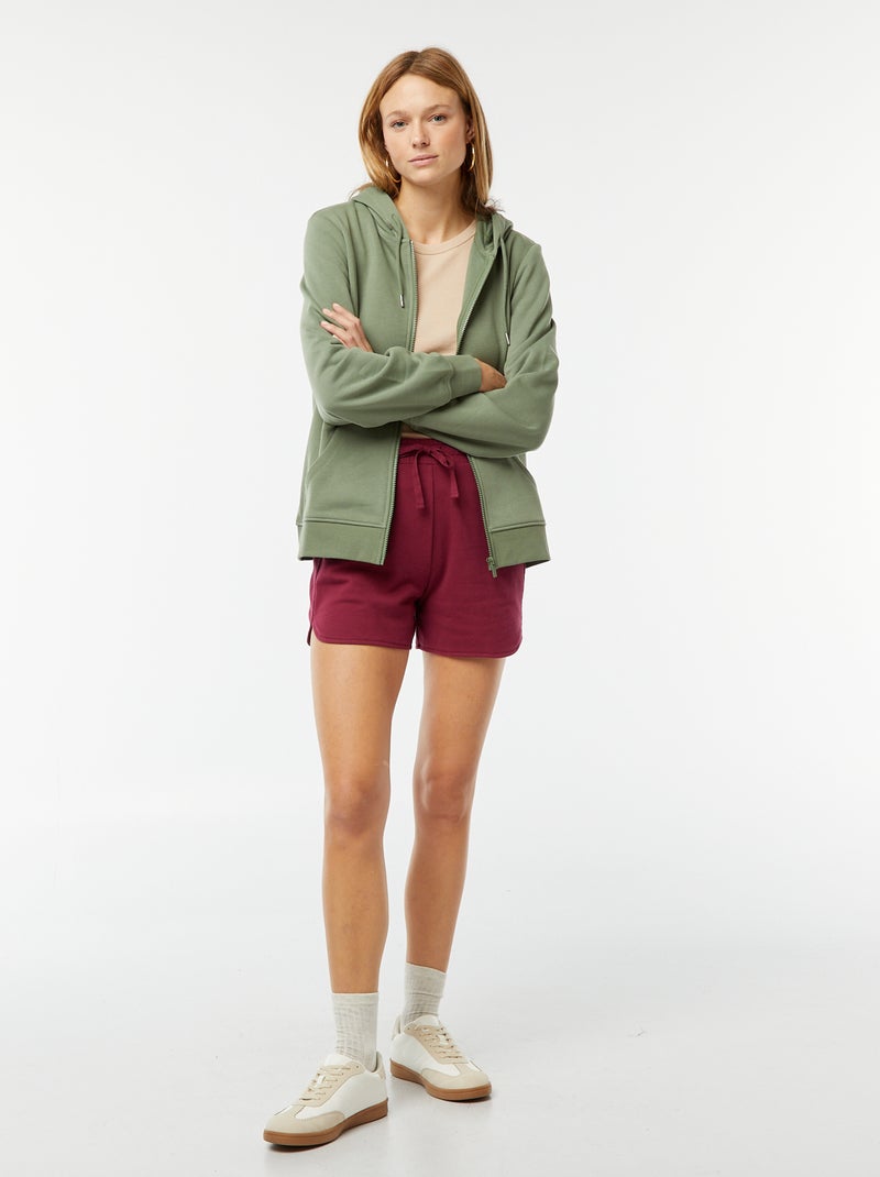 Sweat zippé à capuche basique Vert - Kiabi