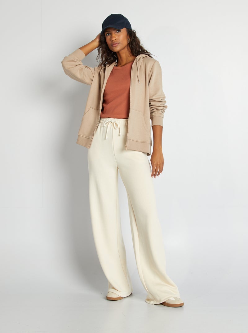 Sweat zippé à capuche beige - Kiabi