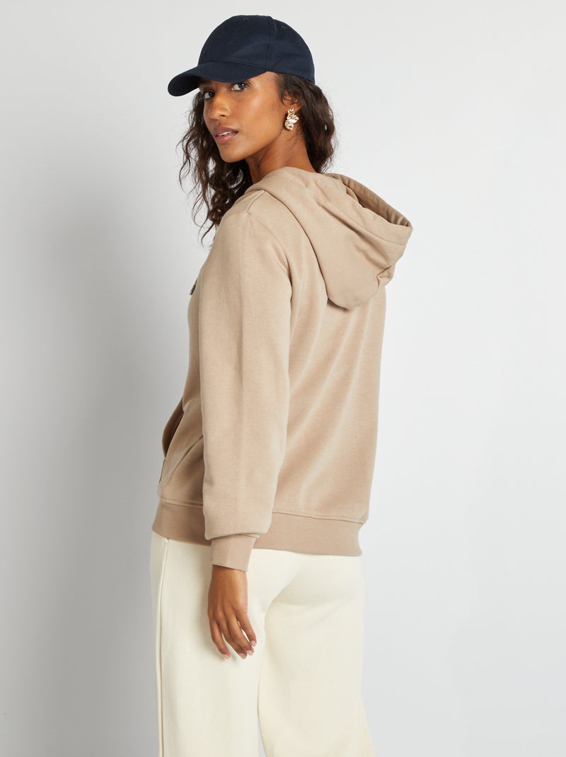 Sweat zippé à capuche beige - Kiabi