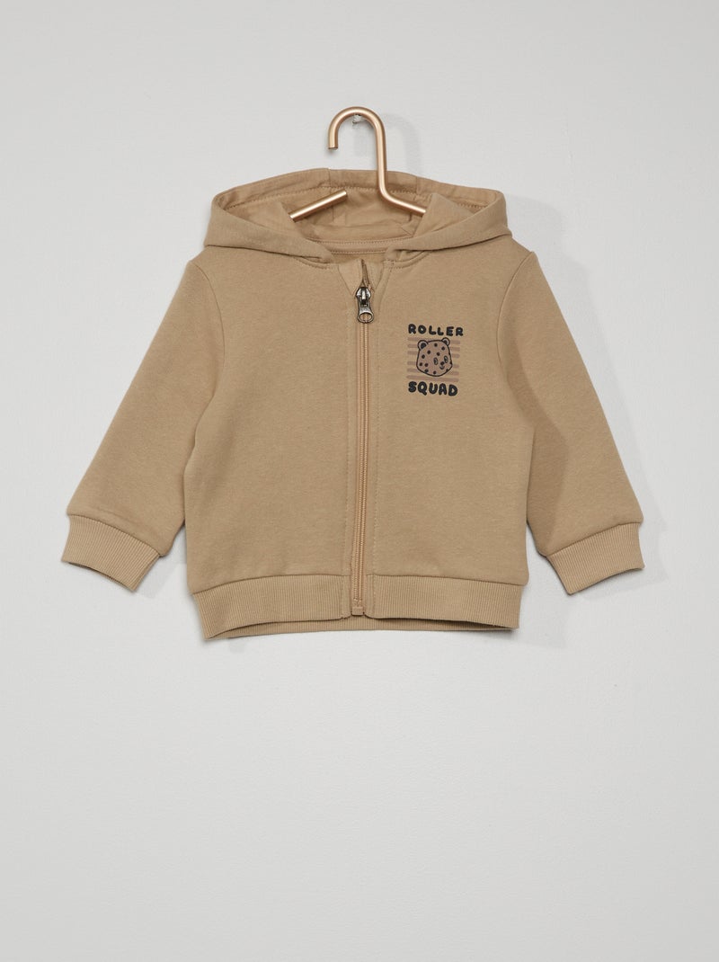 Sweat zippé à capuche beige - Kiabi