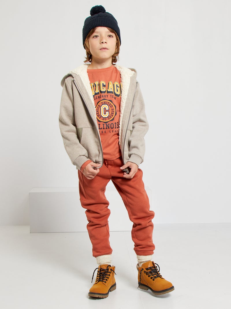 Sweat zippé à capuche beige - Kiabi
