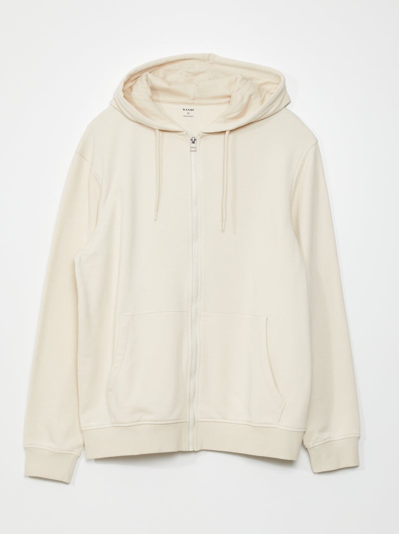 Sweat zippé à capuche beige - Kiabi