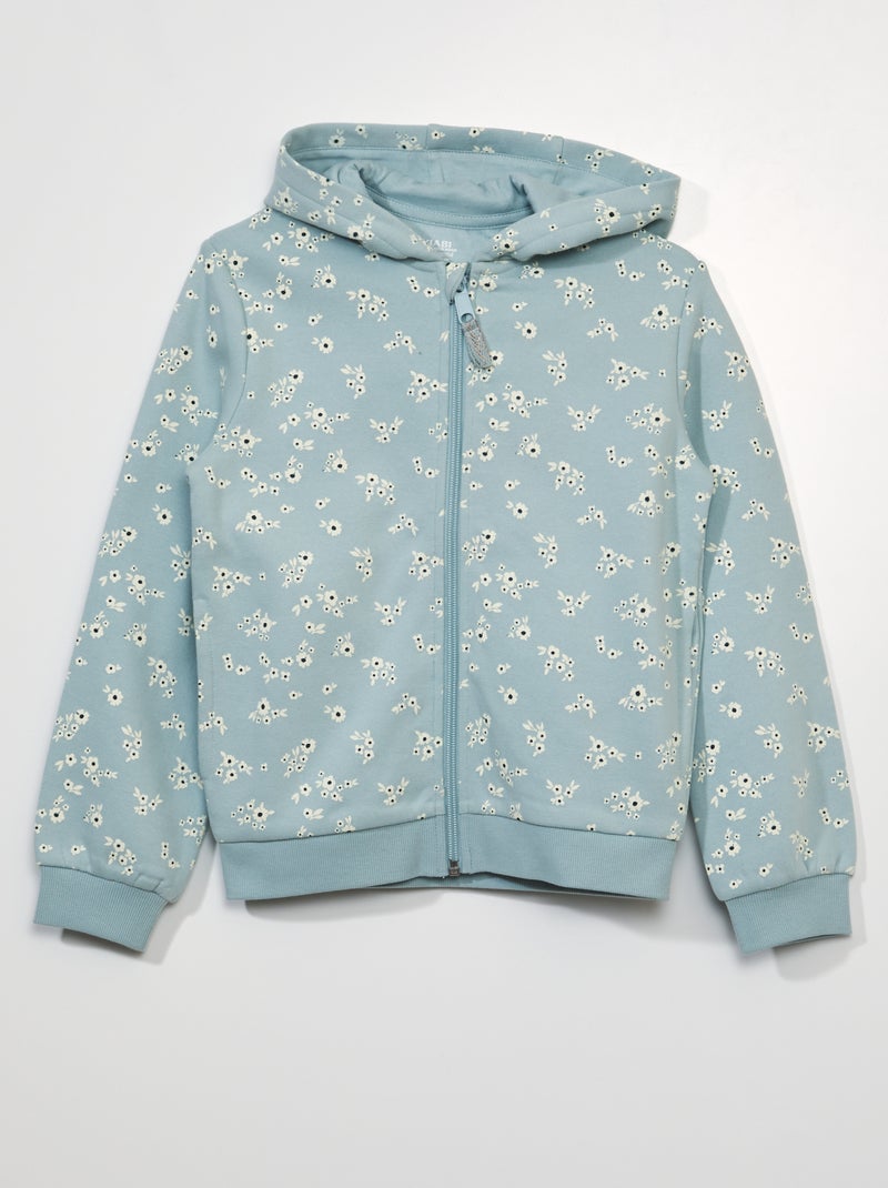 Sweat zippé à capuche Bleu fleuri - Kiabi