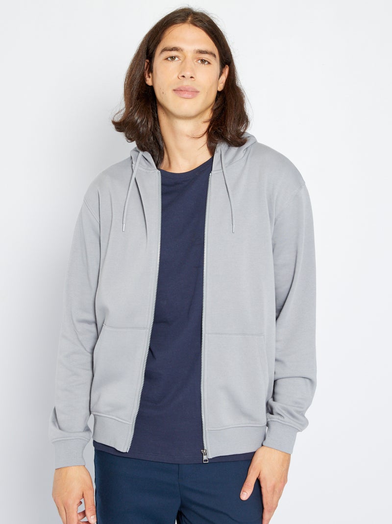Sweat zippé à capuche bleu grisé - Kiabi