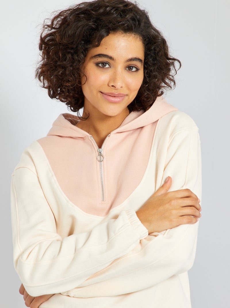 Sweat zippé à capuche 'color-block' rose - Kiabi