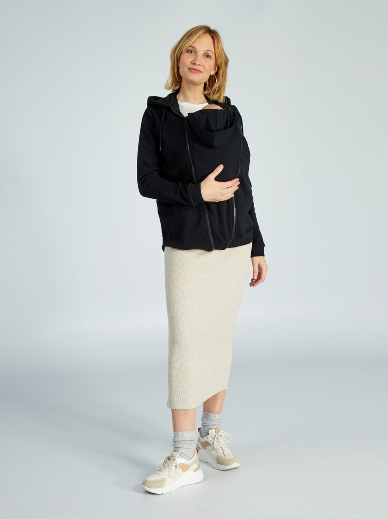 Sweat zippé à capuche d'allaitement noir - Kiabi