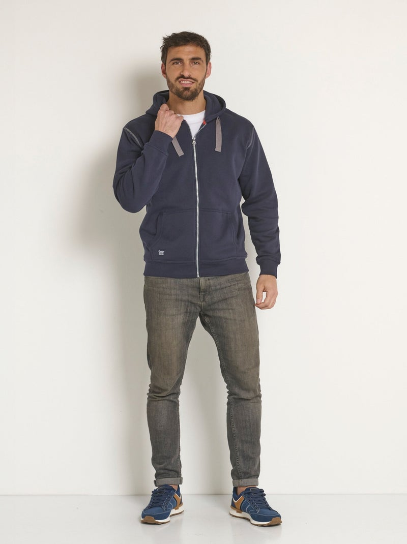 Sweat zippé à capuche détails contrastants Bleu marine - Kiabi