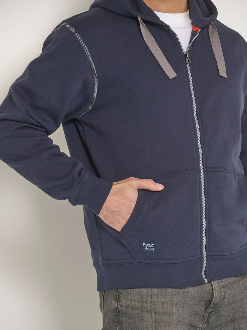 Sweat zippé à capuche détails contrastants Bleu marine - Kiabi