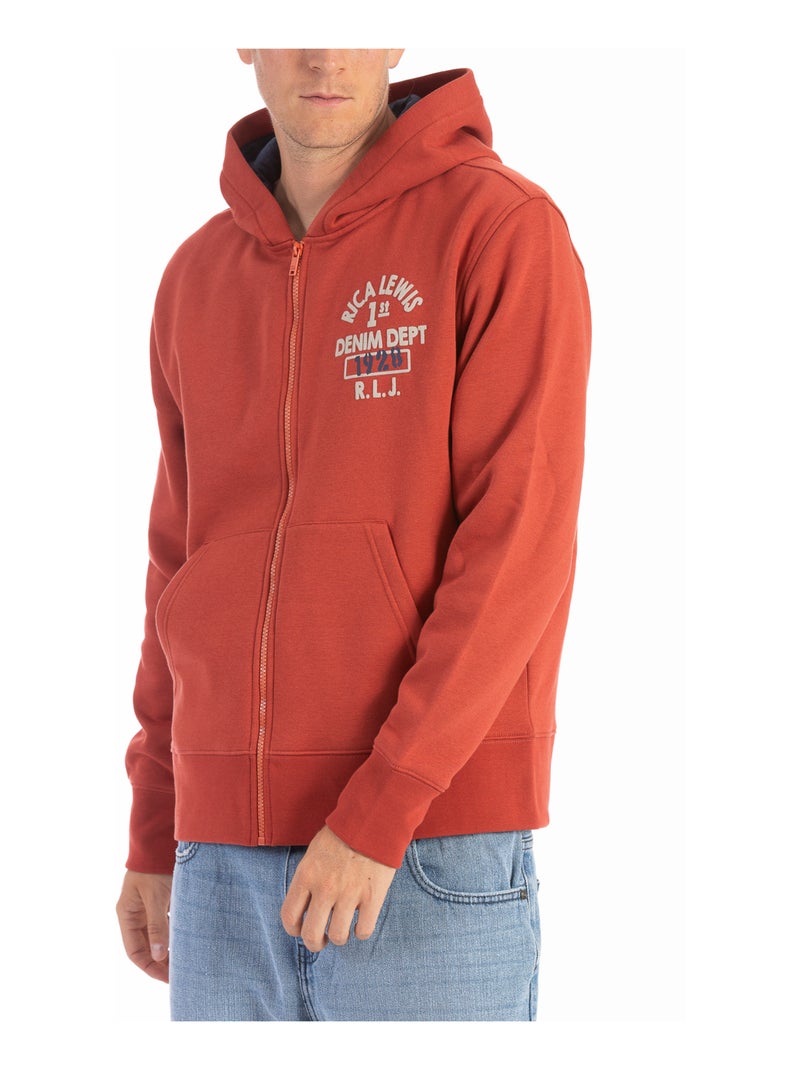 Sweat zippé à capuche DJANGO  'Rica Lewis' Rouge brique - Kiabi