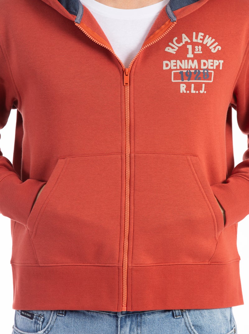 Sweat zippé à capuche DJANGO  'Rica Lewis' Rouge brique - Kiabi