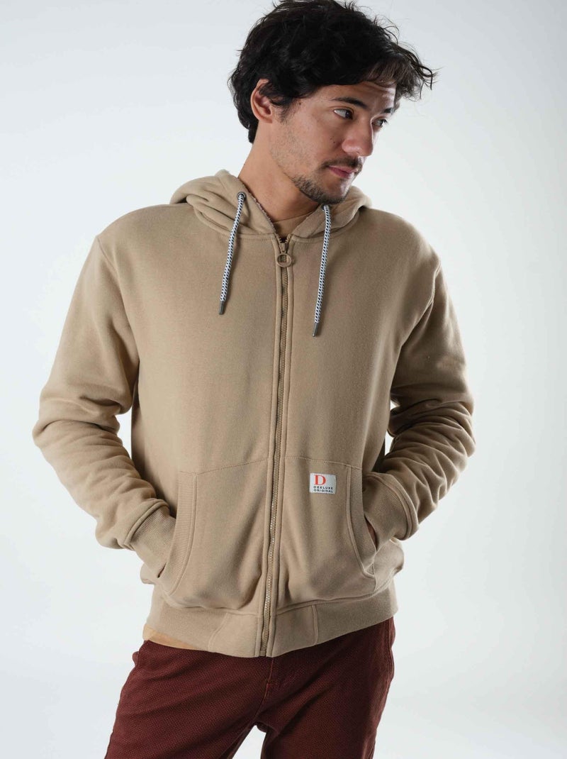 Sweat zippé à capuche doublé 'Deeluxe' Beige - Kiabi
