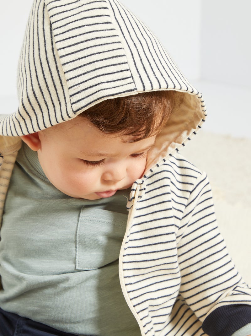 Sweat zippé à capuche écru/marine - Kiabi