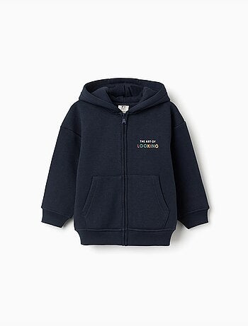 Sweat zippé en coton peigné à capuche avec imprimé Be Spontaneous