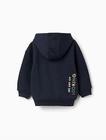 Sweat zippé en coton peigné à capuche avec imprimé Be Spontaneous