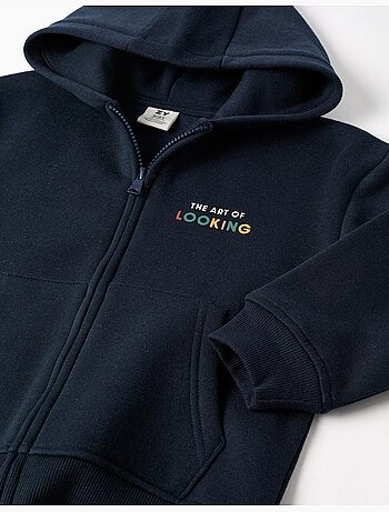 Sweat zippé en coton peigné à capuche avec imprimé Be Spontaneous