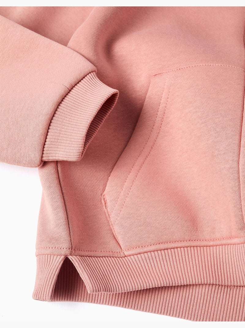 Sweat zippé à capuche en coton peigné avec imprimés floraux Rose - Kiabi