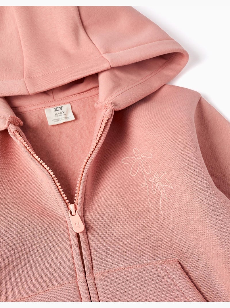Sweat zippé à capuche en coton peigné avec imprimés floraux Rose - Kiabi