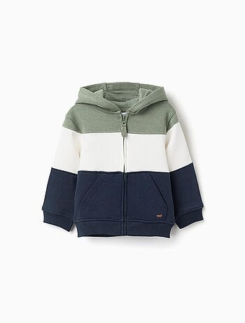 Sweat zippé à capuche en coton peigné