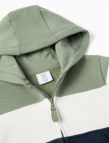 Sweat zippé à capuche en coton peigné