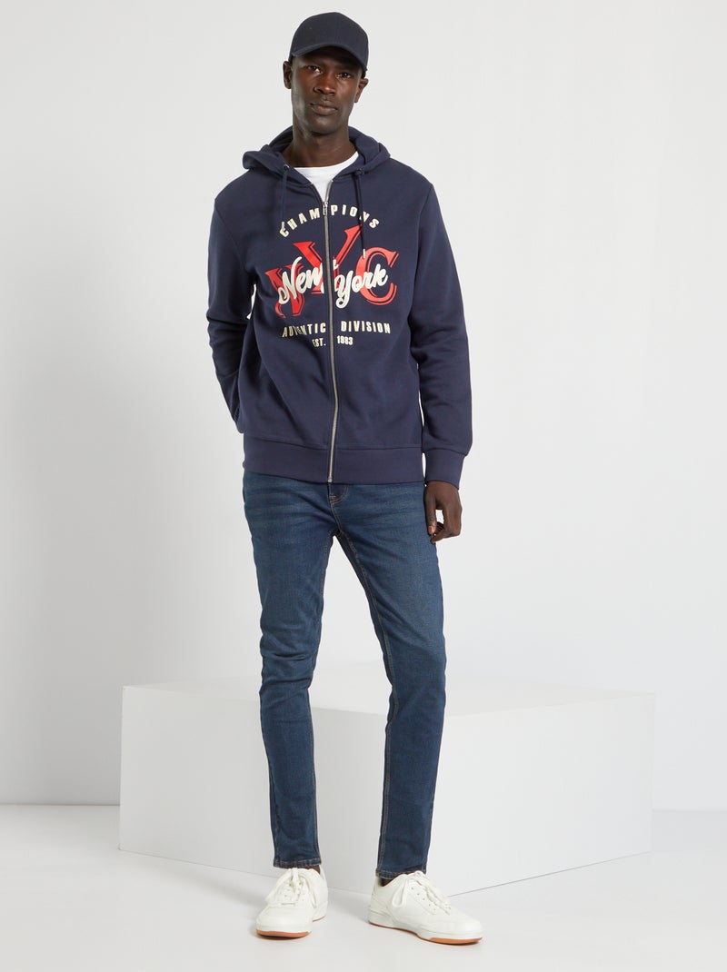 Sweat zippé à capuche en molleton 'Produkt' bleu marine - Kiabi