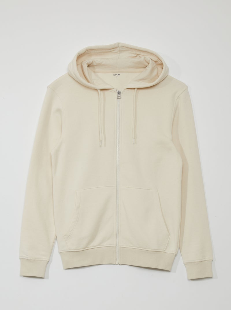 Sweat zippé à capuche en molleton uni beige - Kiabi