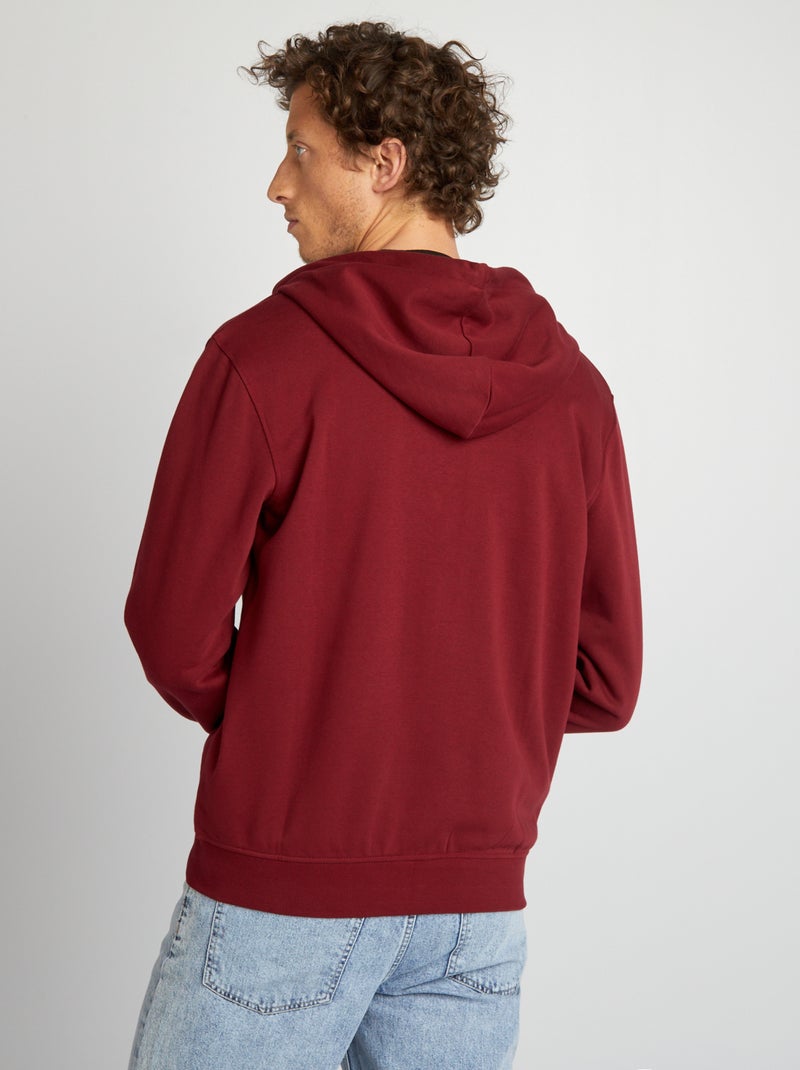 Sweat zippé à capuche en molleton uni Bordeaux - Kiabi