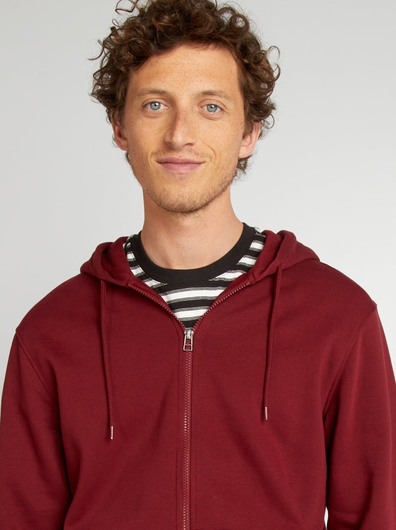Sweat zippé à capuche en molleton uni Bordeaux - Kiabi