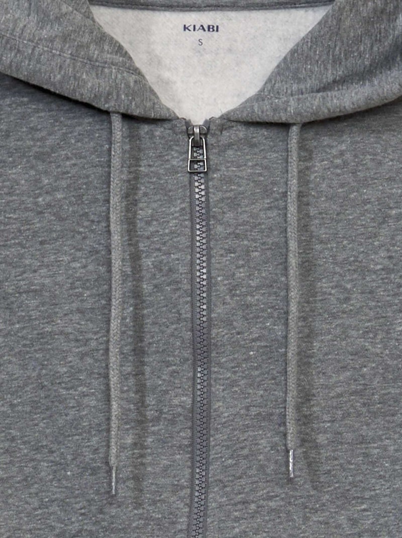 Sweat zippé à capuche en molleton uni Gris - Kiabi