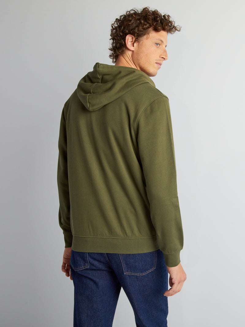 Sweat zippé à capuche en molleton uni Kaki - Kiabi