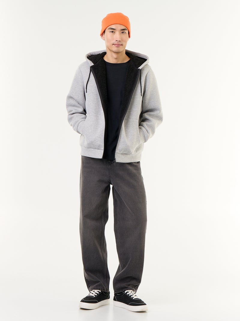 Sweat zippé à capuche en néoprène Gris - Kiabi