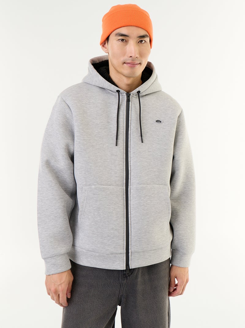 Sweat zippé à capuche en néoprène Gris - Kiabi