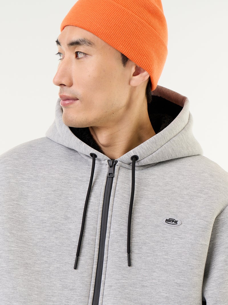 Sweat zippé à capuche en néoprène Gris - Kiabi