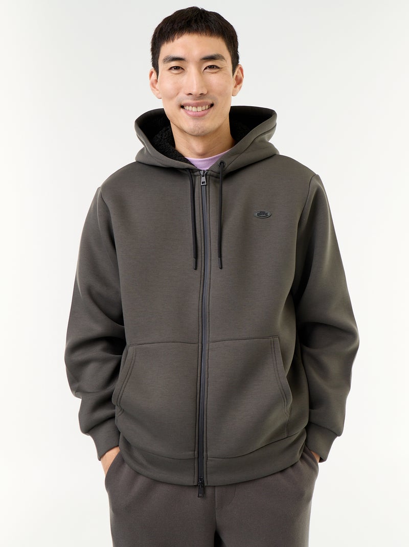 Sweat zippé à capuche en néoprène Kaki - Kiabi