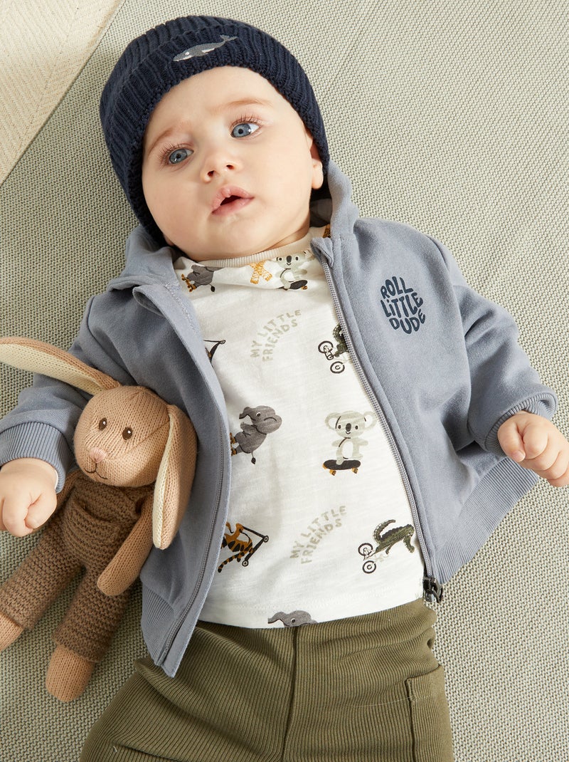 Sweat zippé à capuche gris bleu - Kiabi