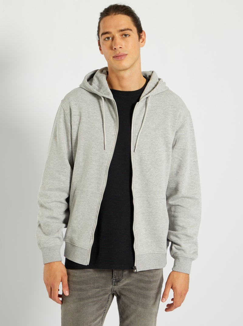 Sweat zippé à capuche gris chiné - Kiabi