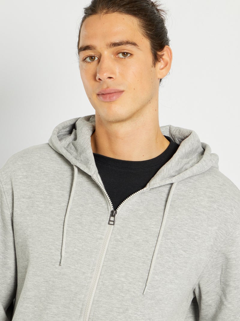 Sweat zippé à capuche gris chiné - Kiabi