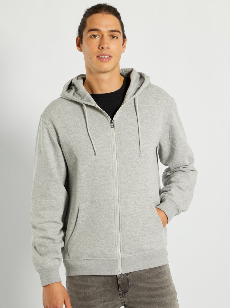 Sweat zippé à capuche gris chiné - Kiabi