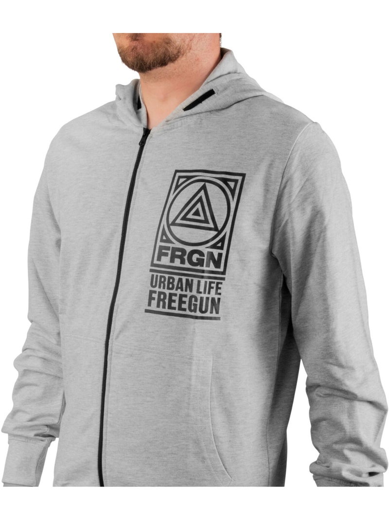 Sweat zippé à capuche homme en french terry imprimé poitrine liam freegun Gris - Kiabi