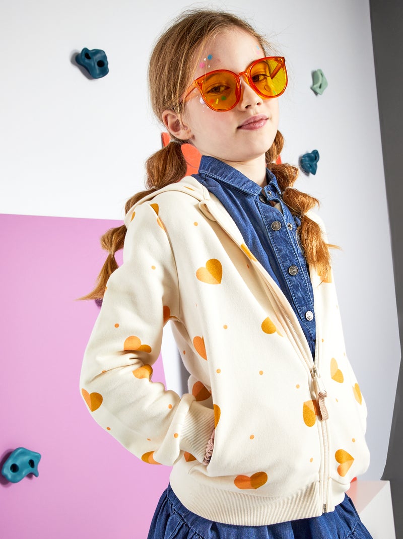 Sweat zippé à capuche imprimé Blanc - Kiabi