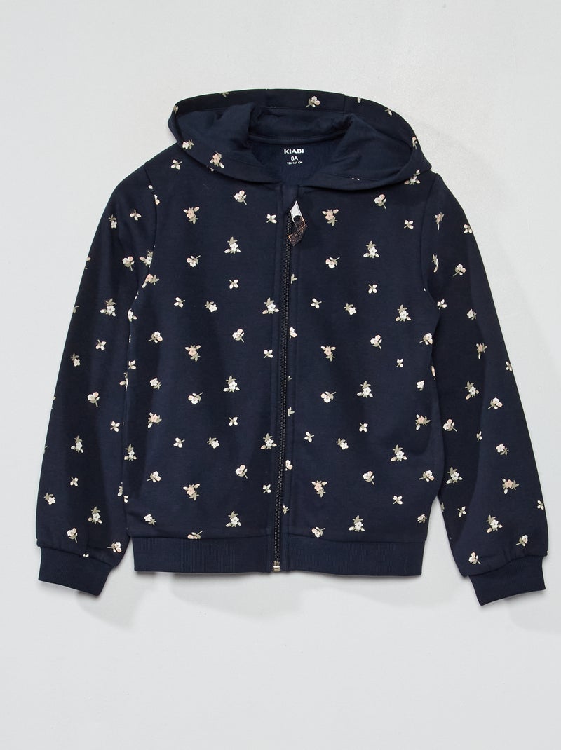 Sweat zippé à capuche imprimé Bleu marine - Kiabi