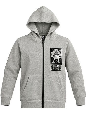 Sweat zippé à capuche junior en french terry imprimé poitrine liam freegun