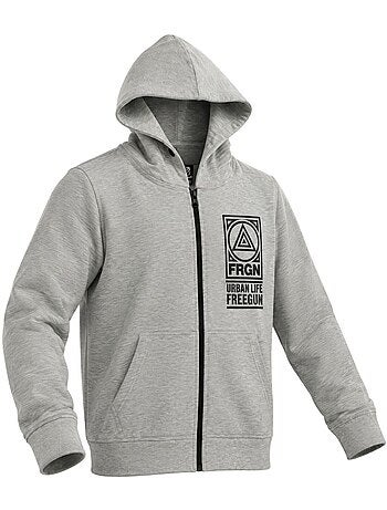 Sweat zippé à capuche junior en french terry imprimé poitrine liam freegun