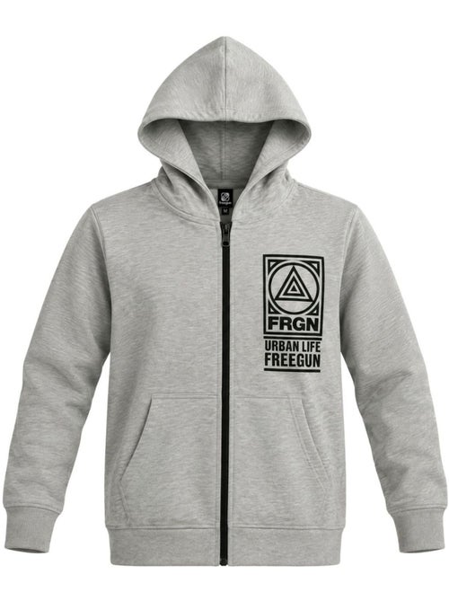 Sweat zippé à capuche junior en french terry imprimé poitrine liam freegun - Kiabi