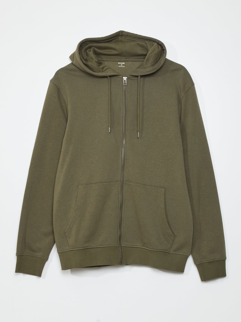 Sweat zippé à capuche Kaki - Kiabi