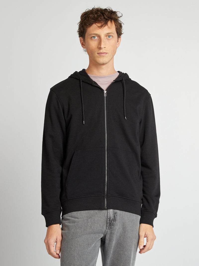 Sweat zippé à capuche noir - Kiabi