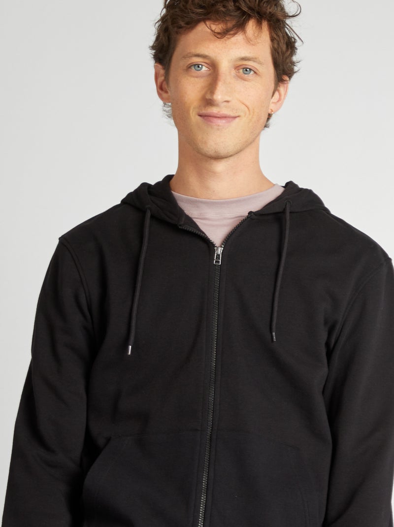 Sweat zippé à capuche noir - Kiabi