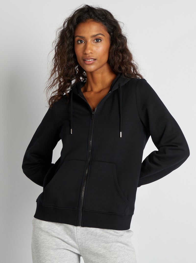 Sweat zippé à capuche noir - Kiabi