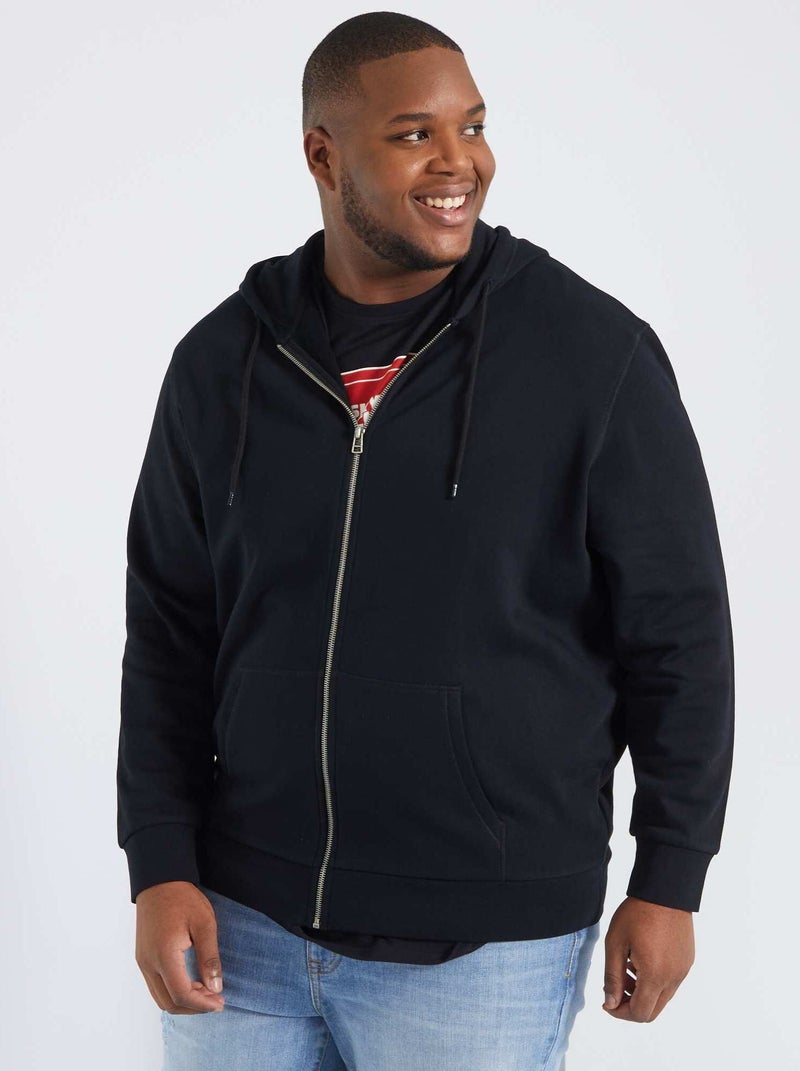 Sweat zippé à capuche noir - Kiabi
