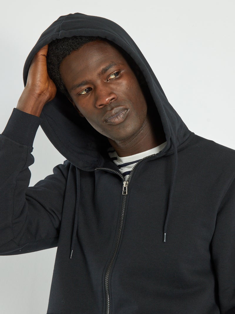 Sweat zippé à capuche noir - Kiabi